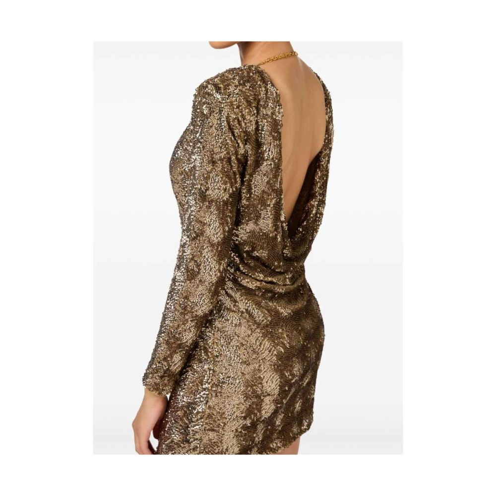 Elisabetta Franchi Kameelbruine Pailletten Jurk Brown Dames
