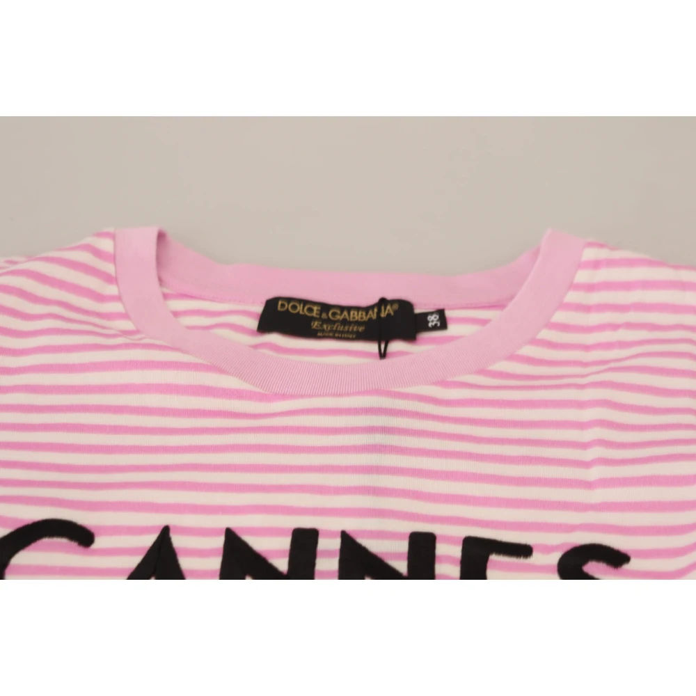 Dolce & Gabbana Gestreepte Liefdesaffaire Katoenen T-shirt Pink Dames