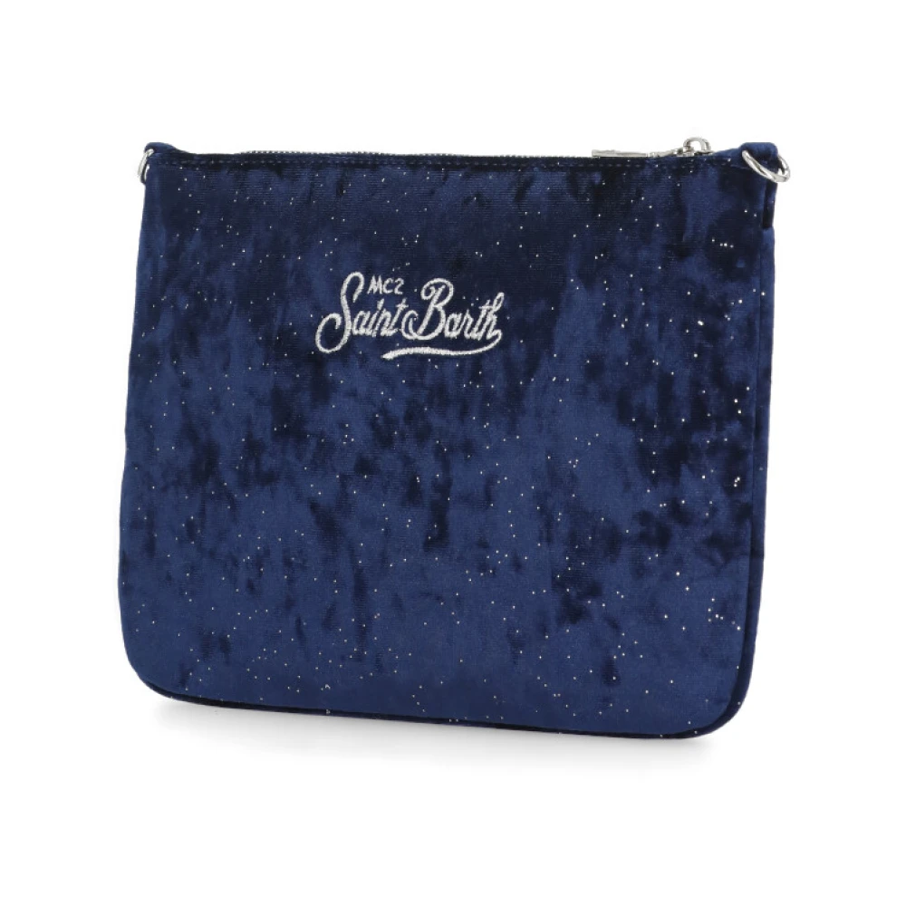 Saint Barth Blauwe Velvet Pochette met Borduurwerk Blue Dames