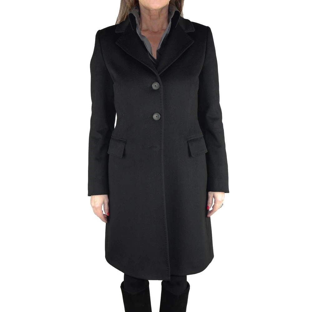 Made in Italia Zwarte Wollen Jas Klassieke Revers Black Dames