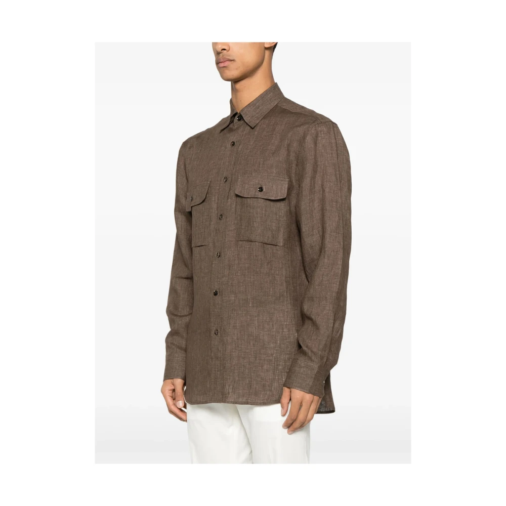 Brioni Bruine knoopshirt met zakken Brown Heren