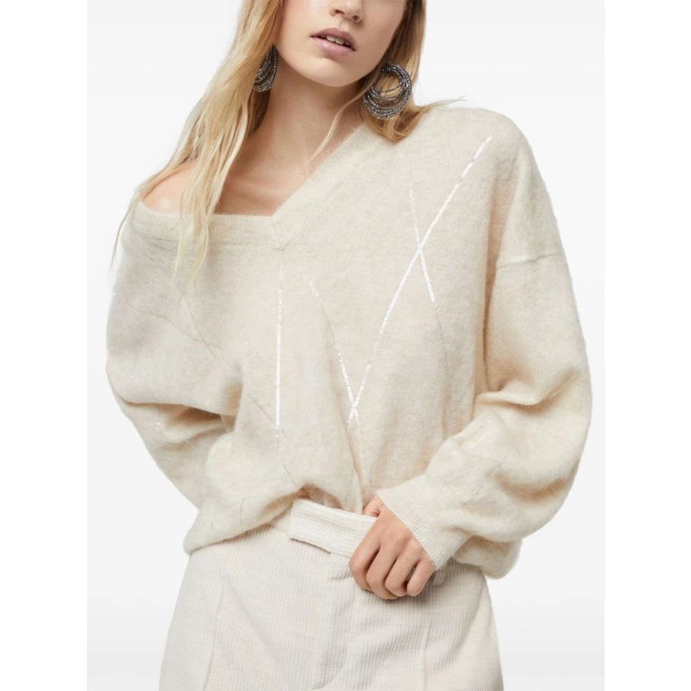 BRUNELLO CUCINELLI Diamantpatroon Paillet Sweater Beige Dames