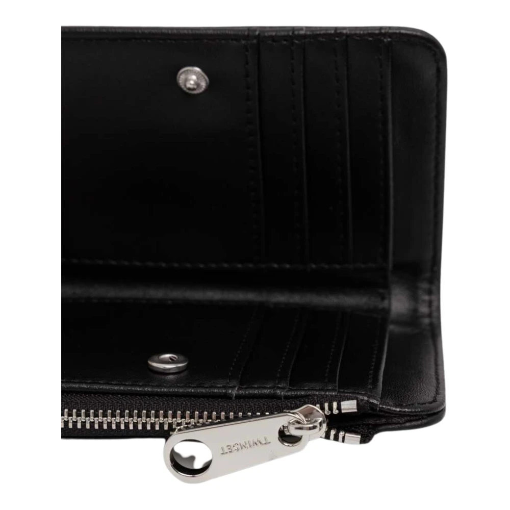 Twinset Zwarte Leren Portemonnee Drukknoop Black Dames