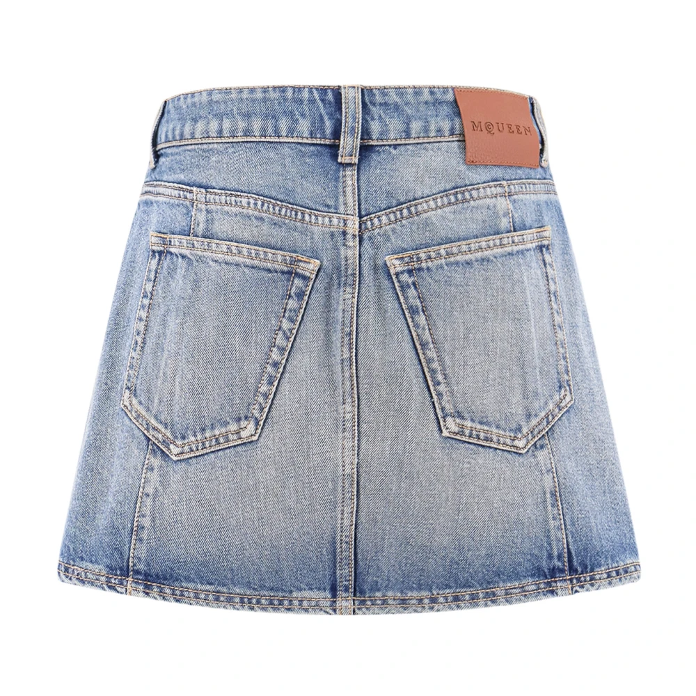 alexander mcqueen Denim minirok met Skull knopen Blue Dames