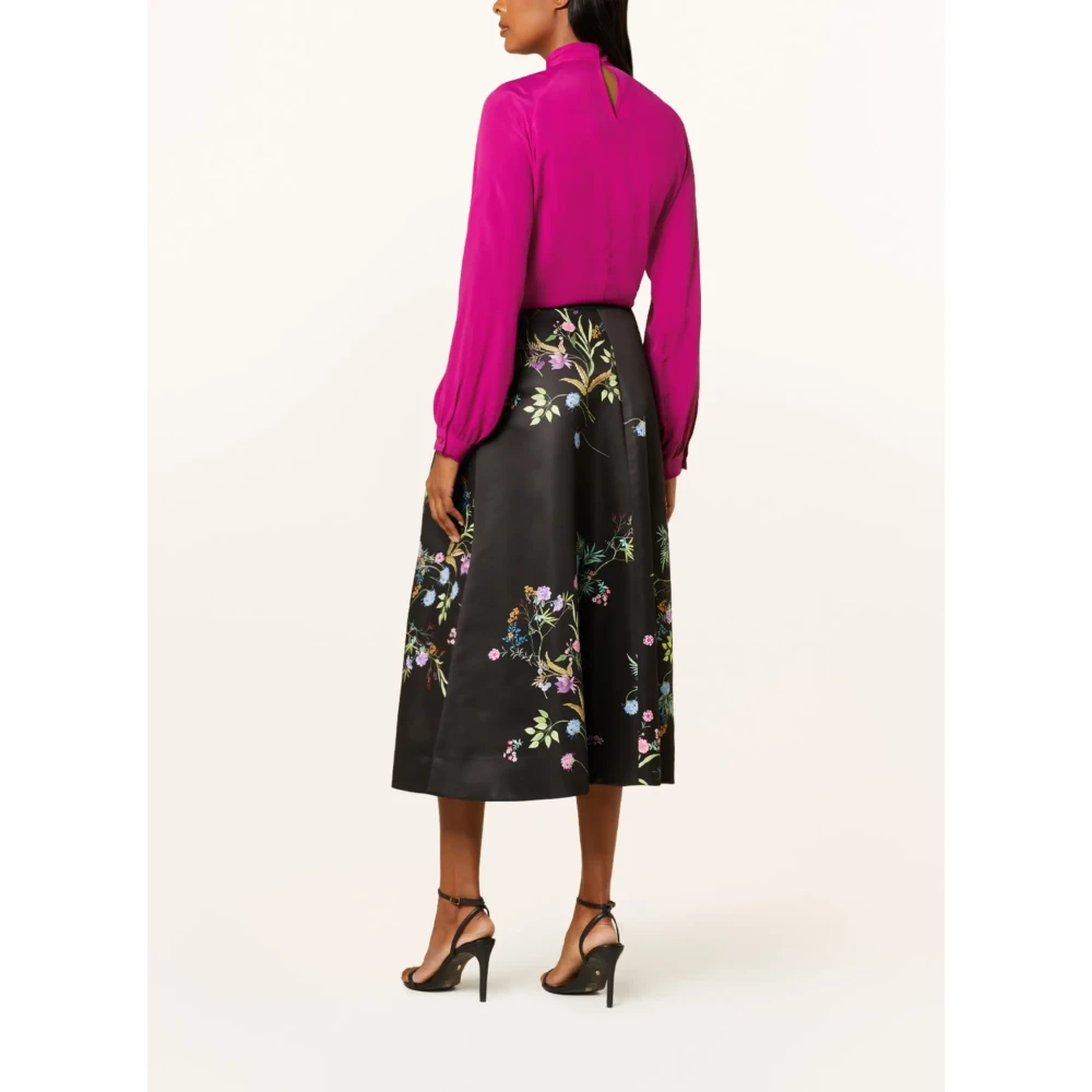 RIANI Zwarte satijnen rok met bloemenprint Black Dames