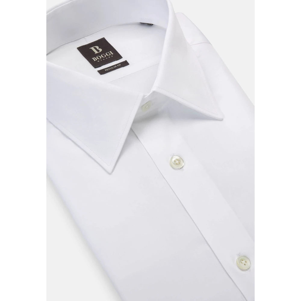 Boggi Milano Regular Fit Overhemd van Katoenen Twill White Heren