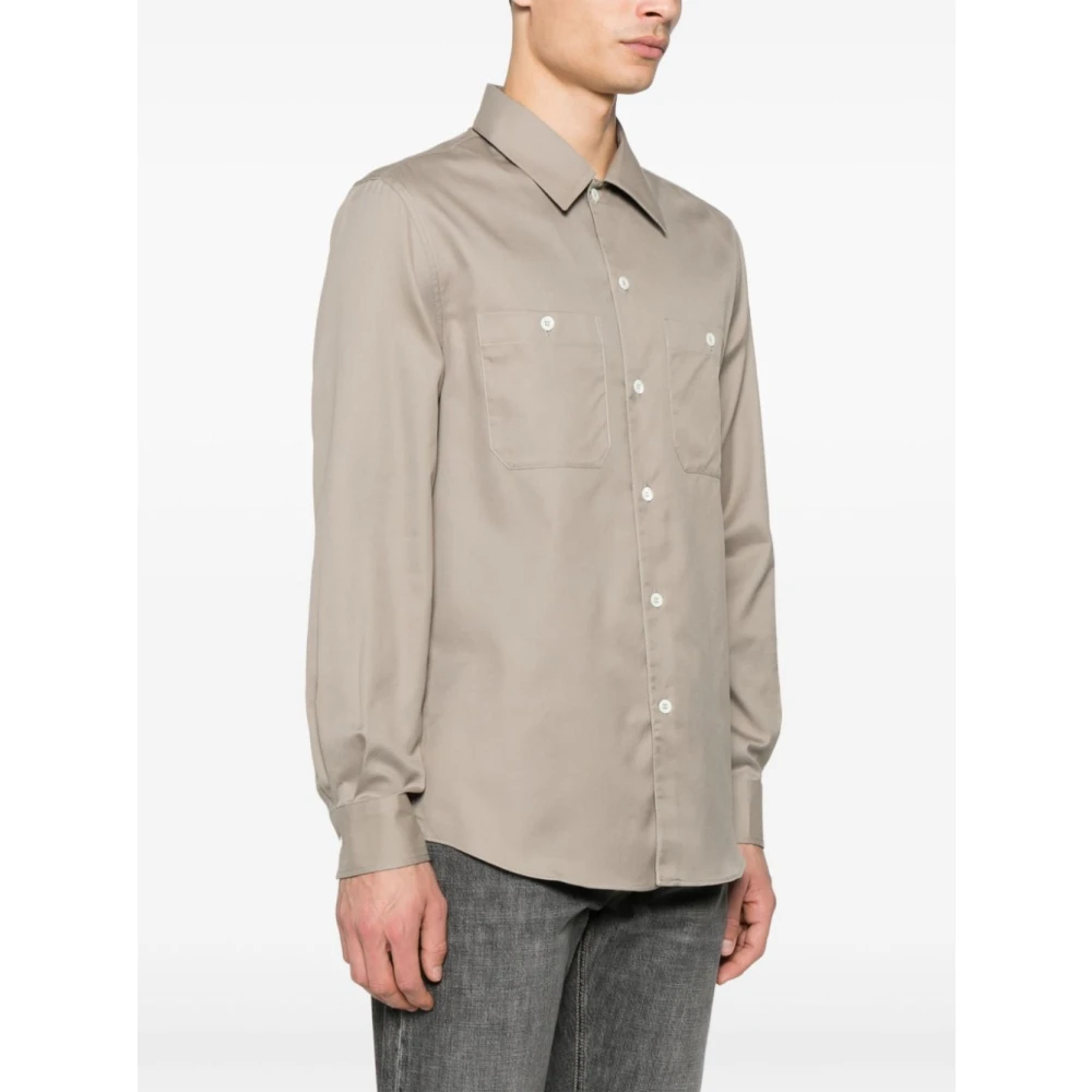 BRUNELLO CUCINELLI Geplooide Blouse Beige Knoopsluiting Brown Heren