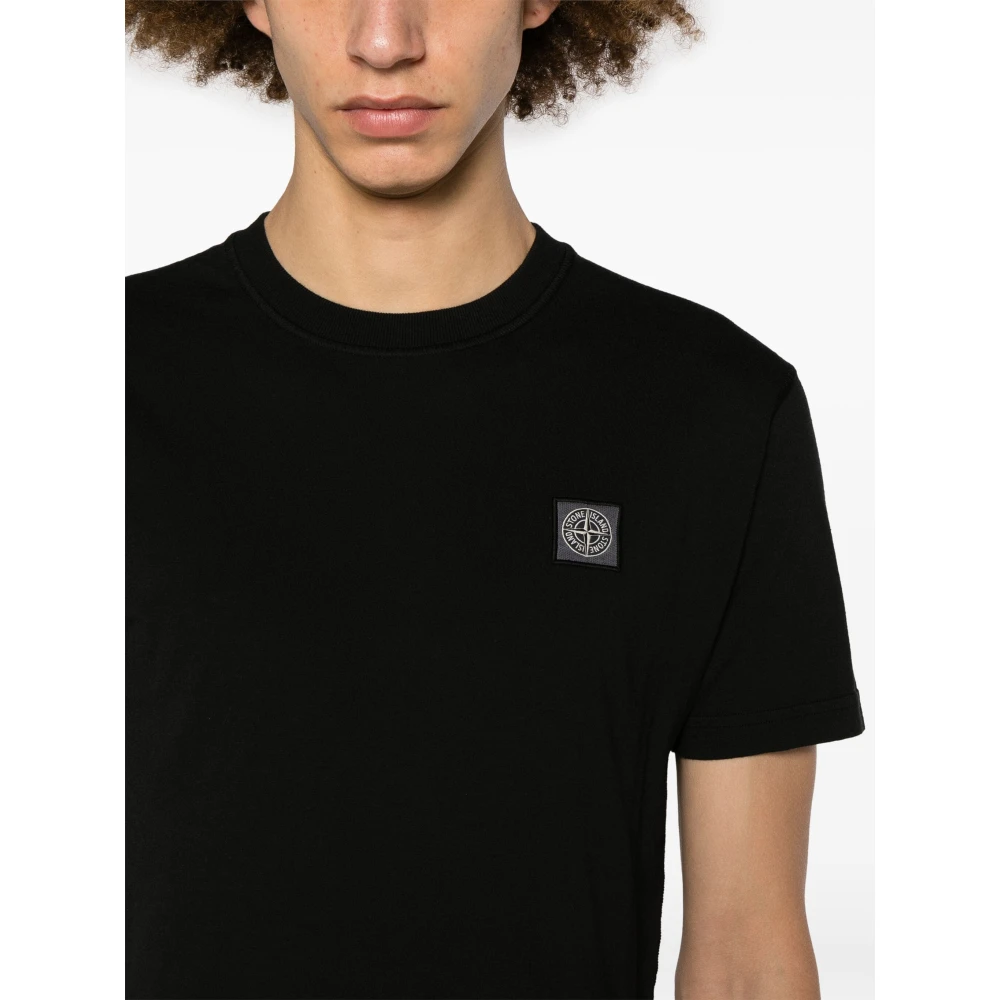Stone Island Zwart Katoen Logo Patch T-Shirt Black Heren