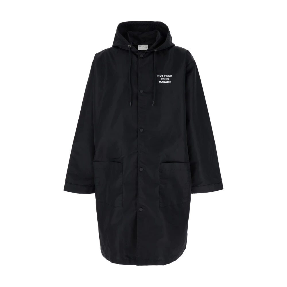 Drole de Monsieur Zwarte Parka Jas met Logo Details Black Heren