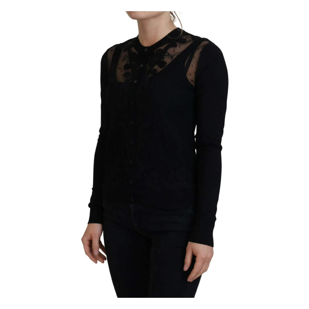 Dolce & Gabbana Bloemenkant Knoopvest Trui Black Dames