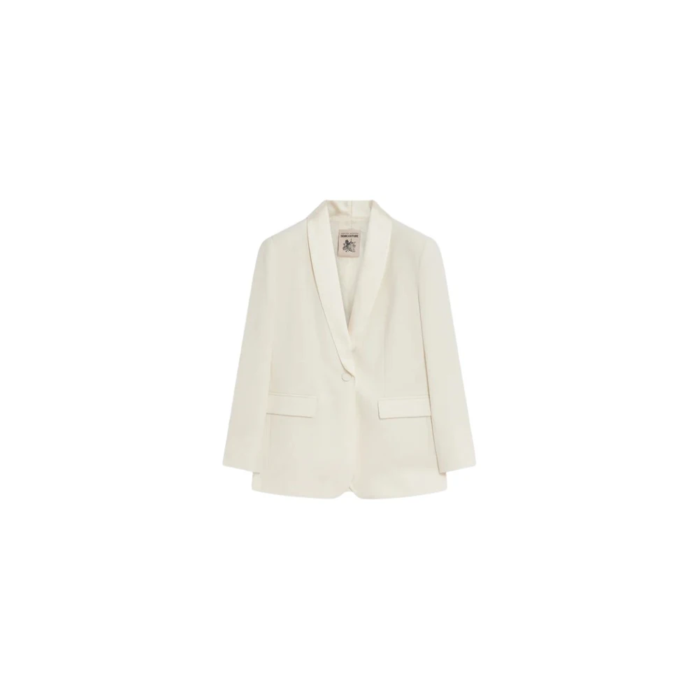 Semicouture Roomkleurige Wollen Blazer Jas Beige Dames