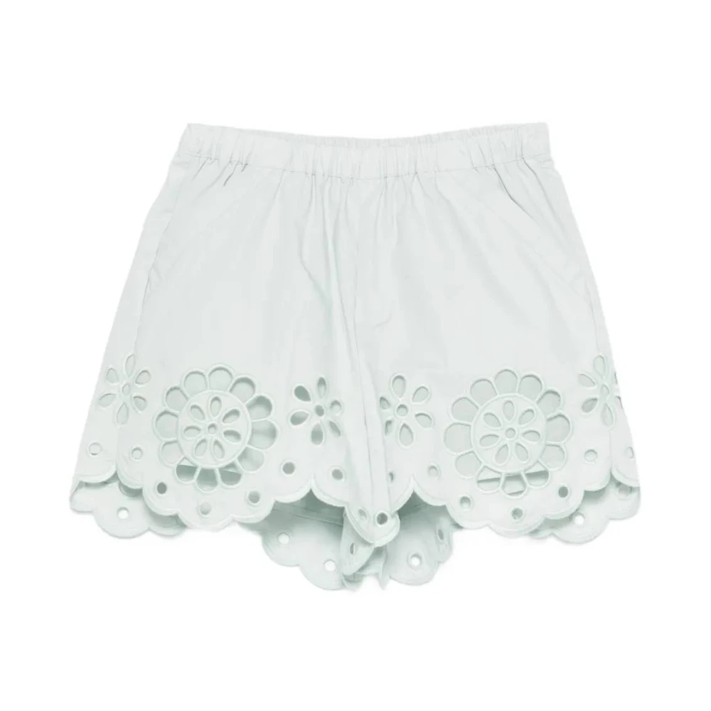 Zimmermann Girls Green Shorts, 2 Y, Scallop-Hem Floral Appliqué Shorts