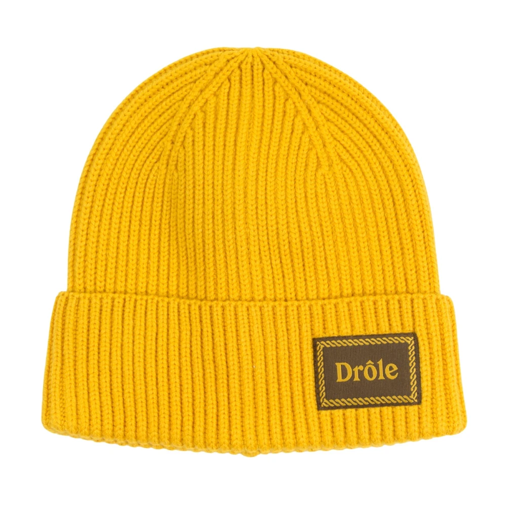 Drole de Monsieur Gebreide Beanie Muts met Omslag Yellow Heren