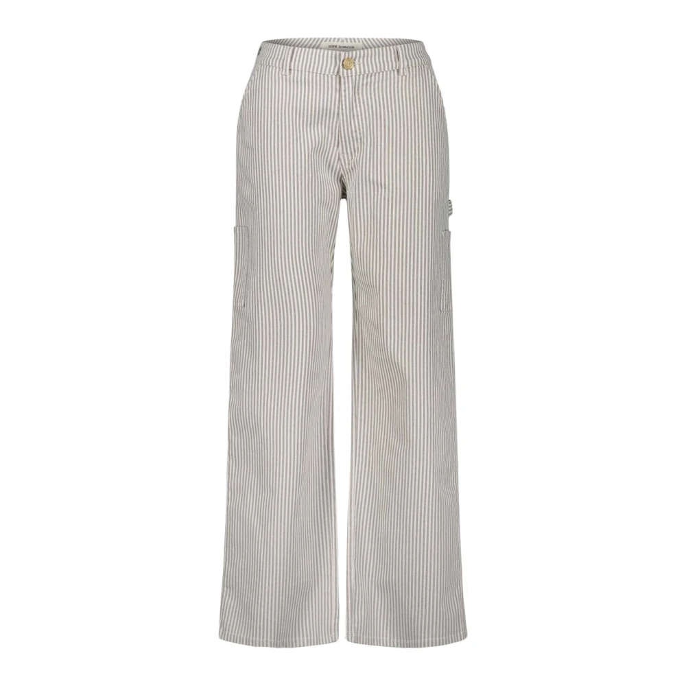 Sofie Schnoor Women's Multicolor Wide Trousers, Female,, Cargo-Inspired Striped Trousers Light Brown Small