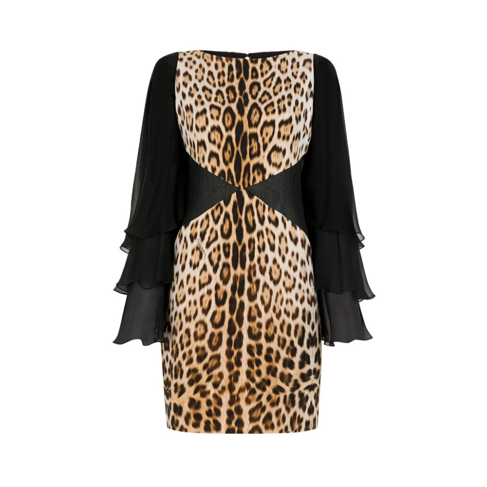 Roberto Cavalli Women's Brown Leopard-Print Mini Dress Boat Neck