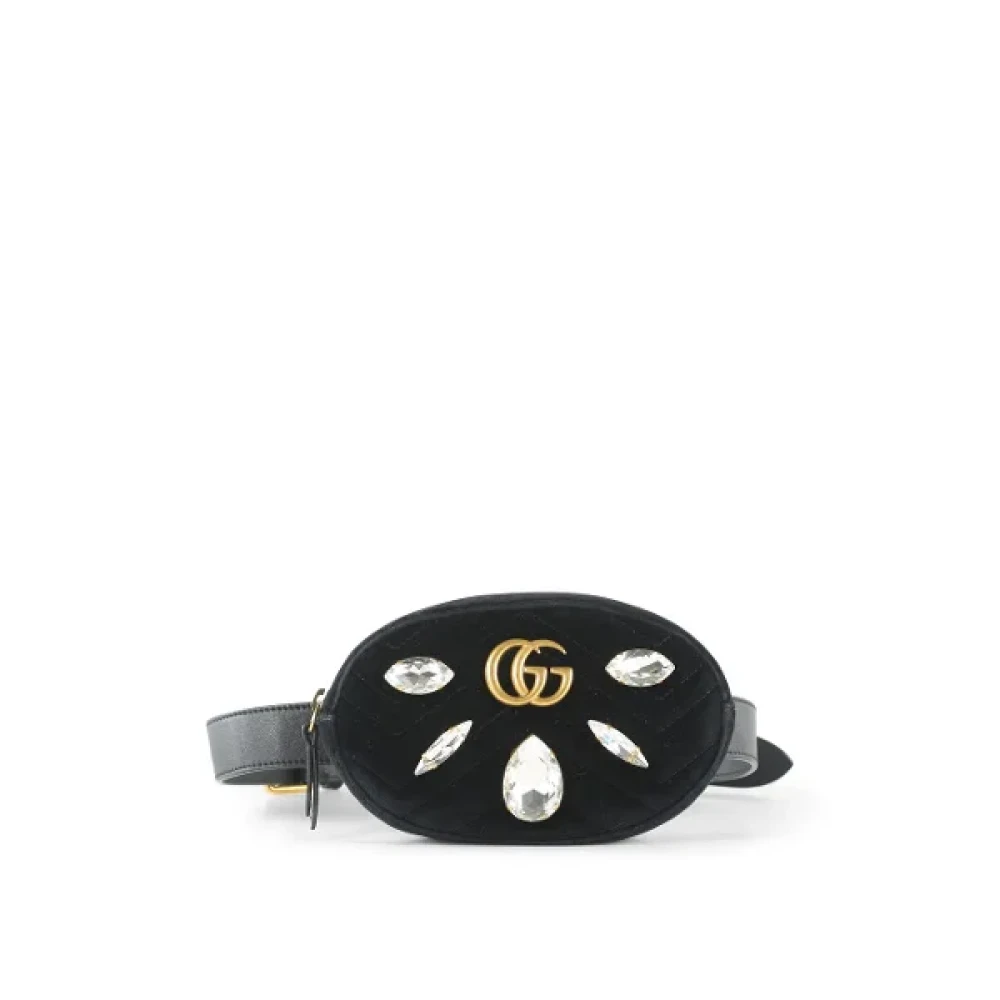 Gucci Vintage Zwarte Fluweel Kristal Chevron Heuptas Black Dames