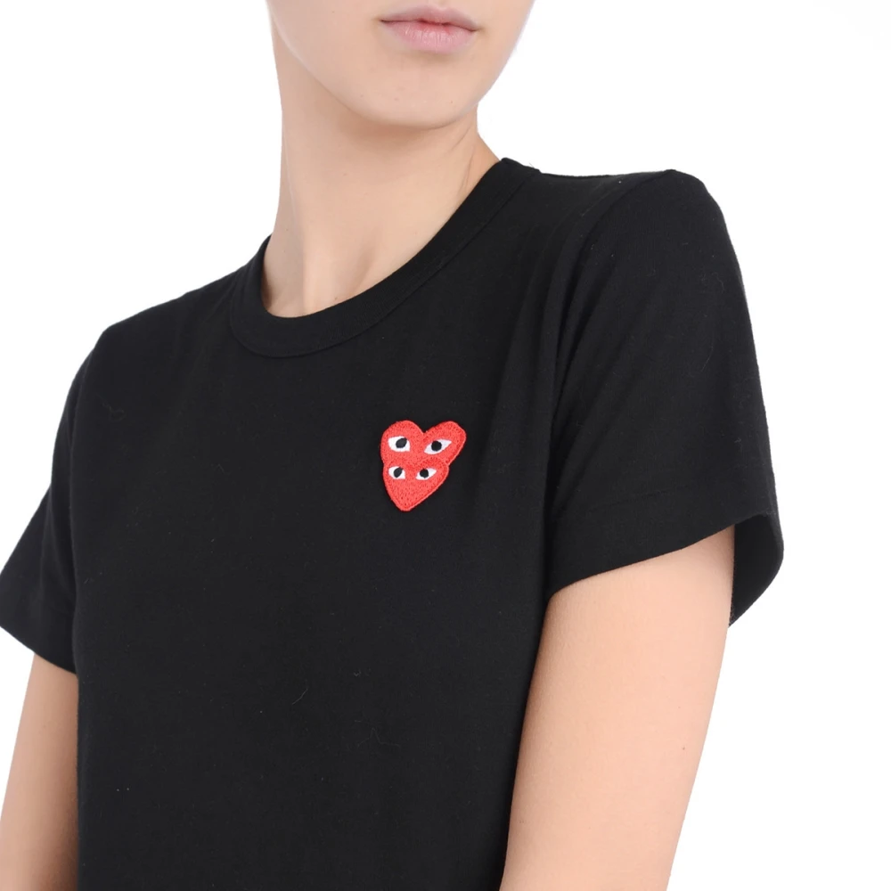 Comme des Garçons Play Zwart T-shirt met overlappende harten voor dames Black Dames