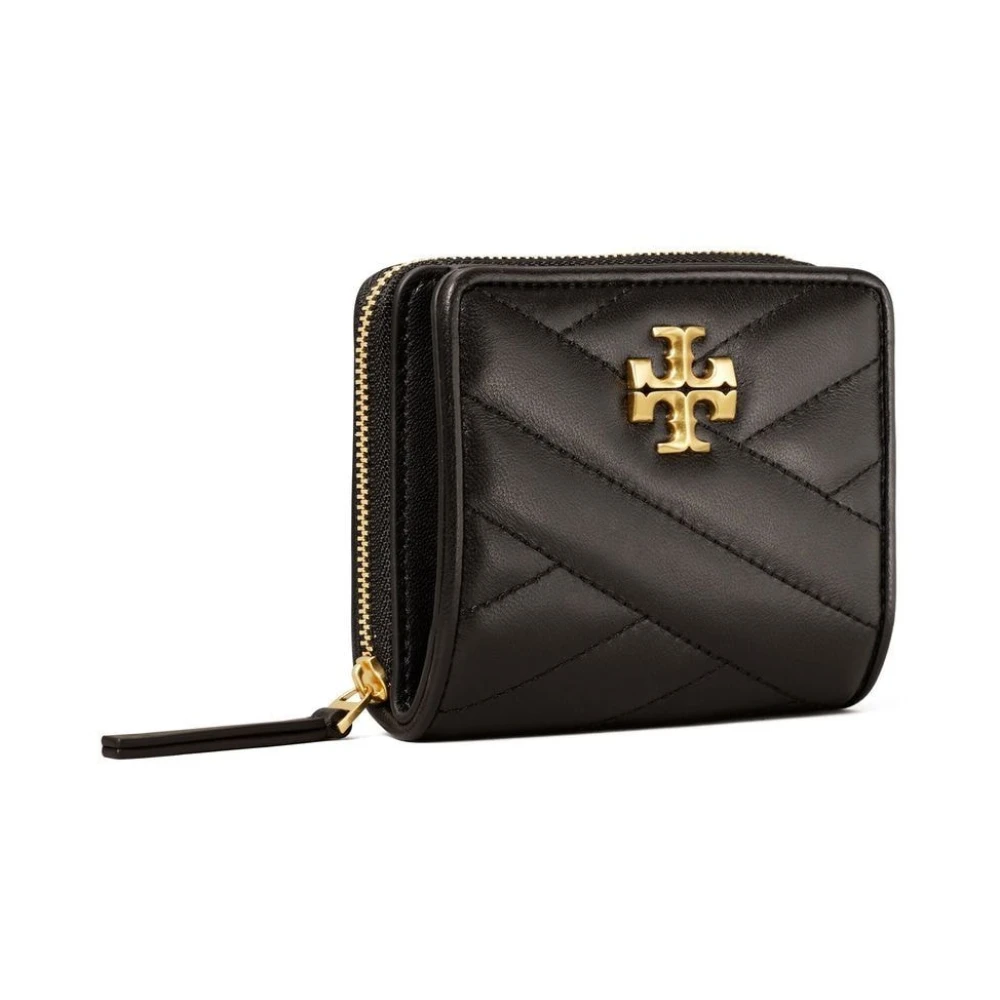 TORY BURCH Gequilt Zwart Leren Portemonnee met Gouden Logo Black Dames