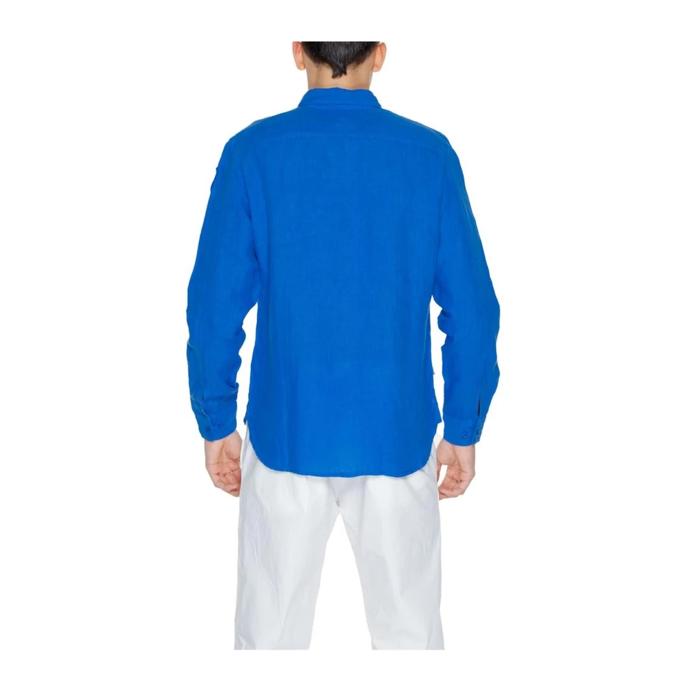Blauer Linnen Overhemd Lange Mouwen Lente Zomer Collectie Blue Heren