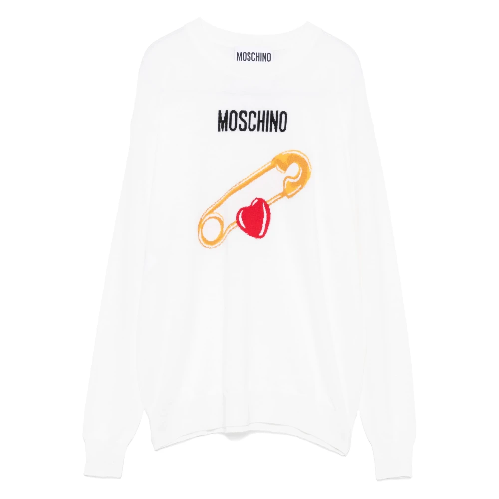 Moschino Merino Wollen Trui Wit Fantasie White Dames