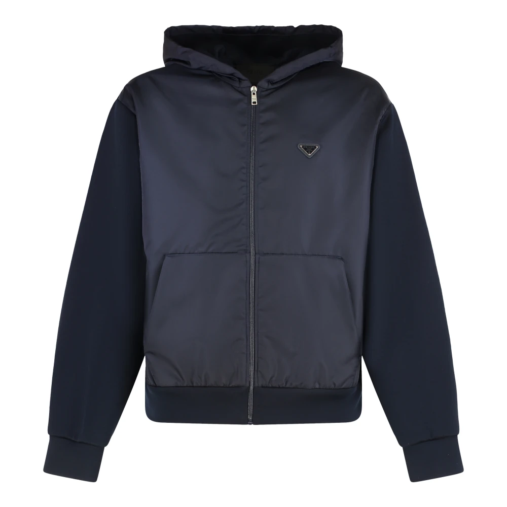Prada Technical Cotton And Re-Nylon Hoodie - Male - Zip-Throughs - Blue - M - Sweatshirts & Hoodies