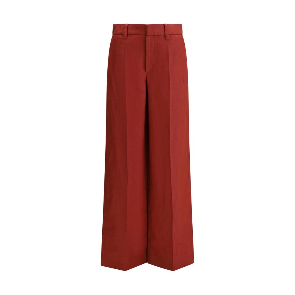 BRUNELLO CUCINELLI Stijlvolle Linnen Palazzo Broek met Zakken Red Dames