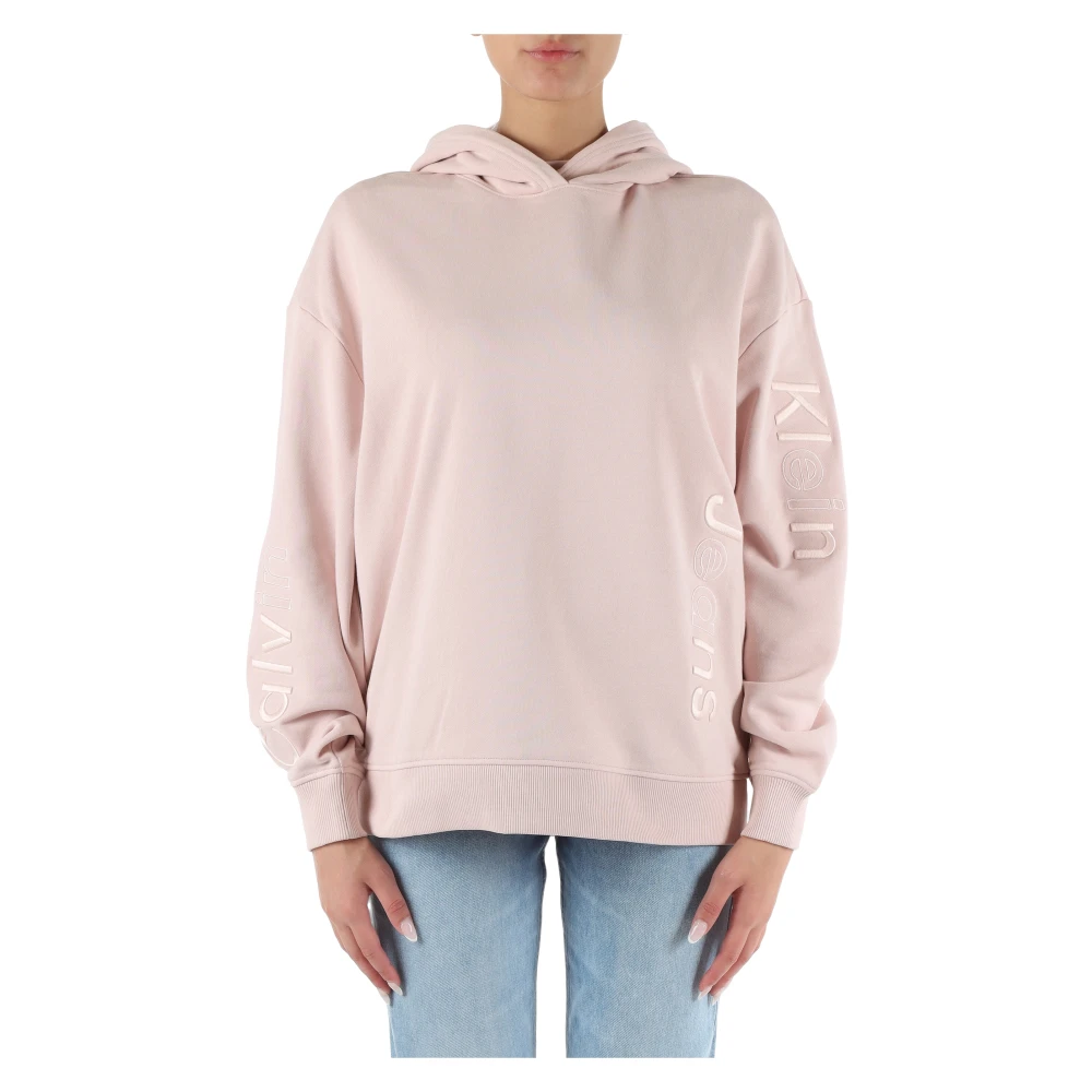 Calvin Klein Jeans Katoenen hoodie met logoborduursel Pink Dames