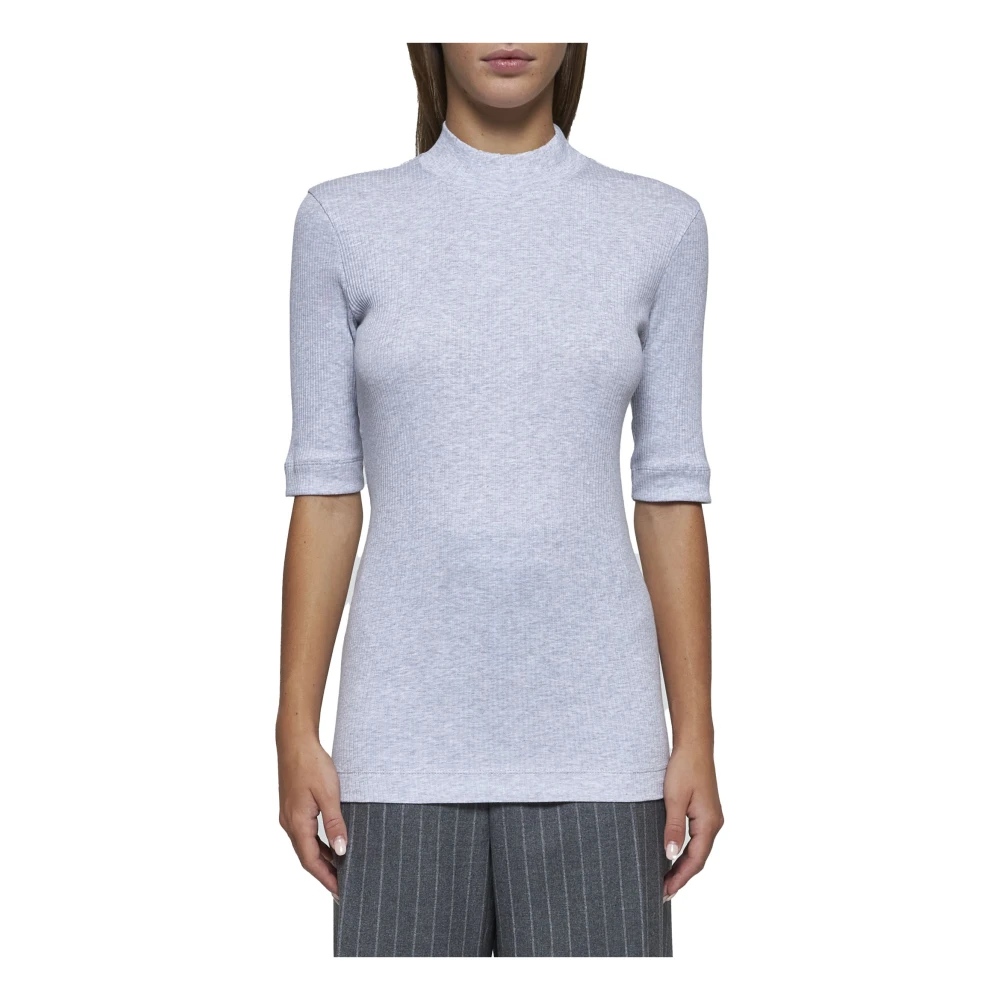 BRUNELLO CUCINELLI Lichtgrijs Geribbeld Katoenen T-shirt Gray Dames