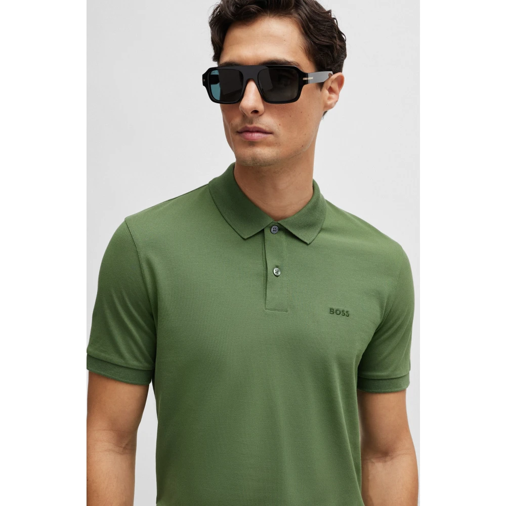Boss Pique Polo Shirt Green Heren