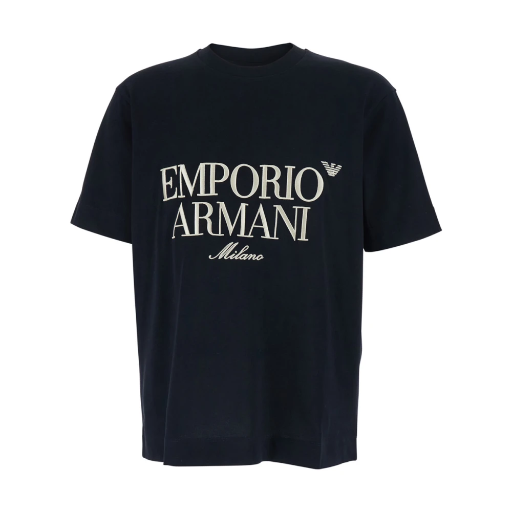 Emporio Armani Men's Blue T-Shirts, 2XL, Heavy Jersey T-Shirt With Embossed Logo Embroidery