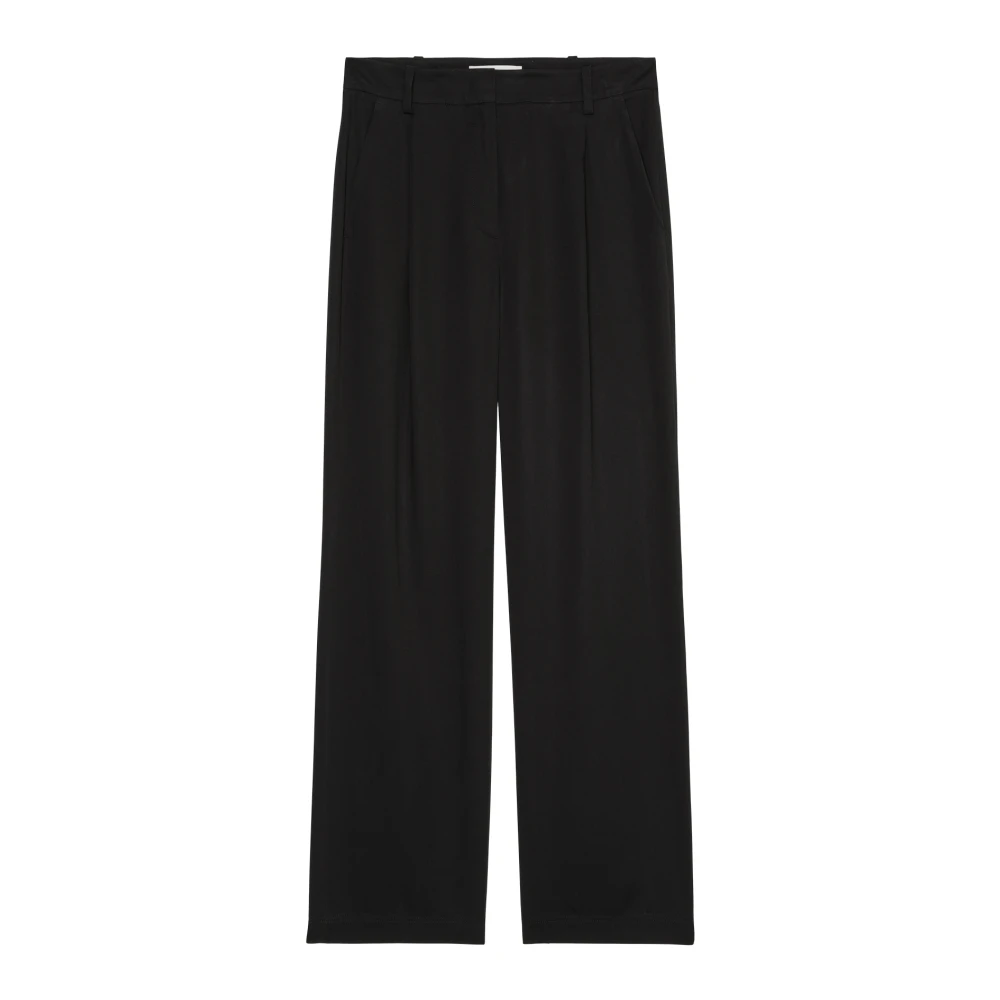Marc O'Polo Rechte vloeiende geplooide broek Black Dames