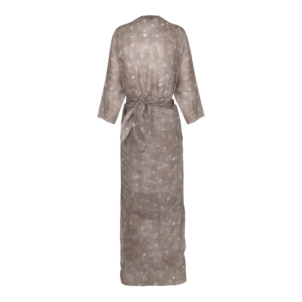 Cortana Jill midi linnen jurk ayaz print Beige Dames