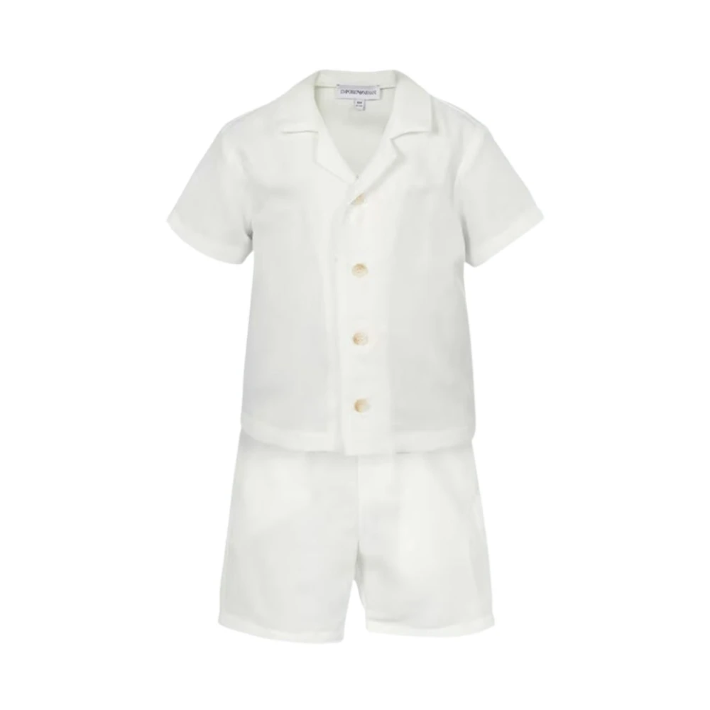 Armani Elegant Linne Bomull Skjorta och Shorts Set White, Pojke