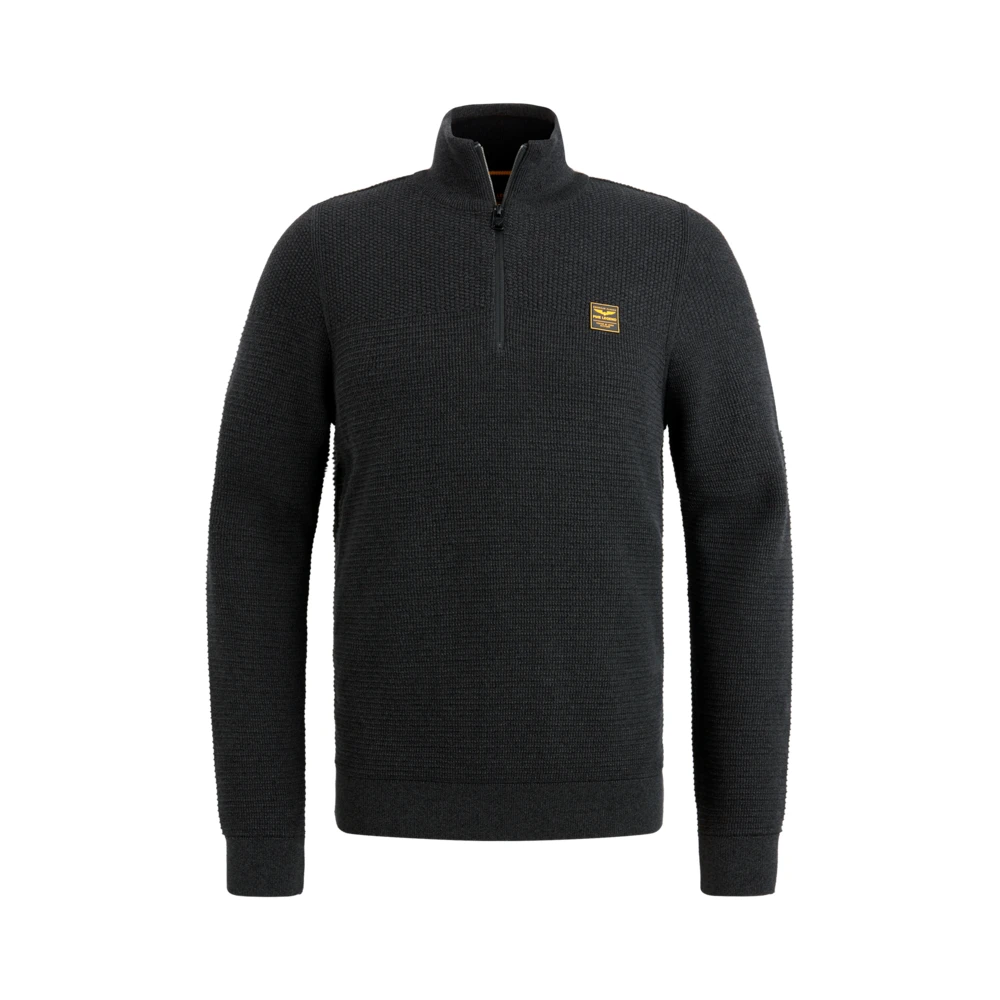 PME Legend Gestructureerde halve rits katoenen trui Black Heren