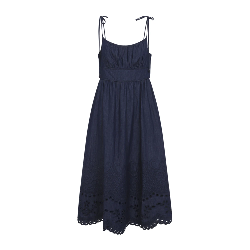 Zimmermann Blue Midi Dresses, Female, L, Mahon Broderie Denim Midi Dress