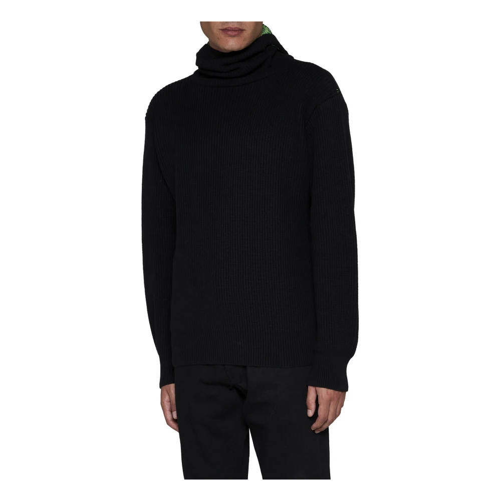 Aries Intarsia-Gebreide Hoodie Zwart Black Heren