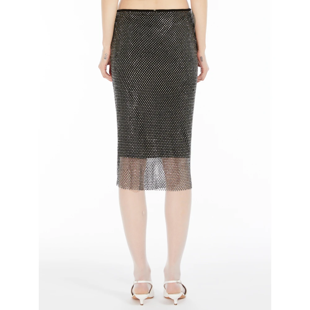SPORTMAX Zwarte rok met strass en fluwelen afwerking Black Dames