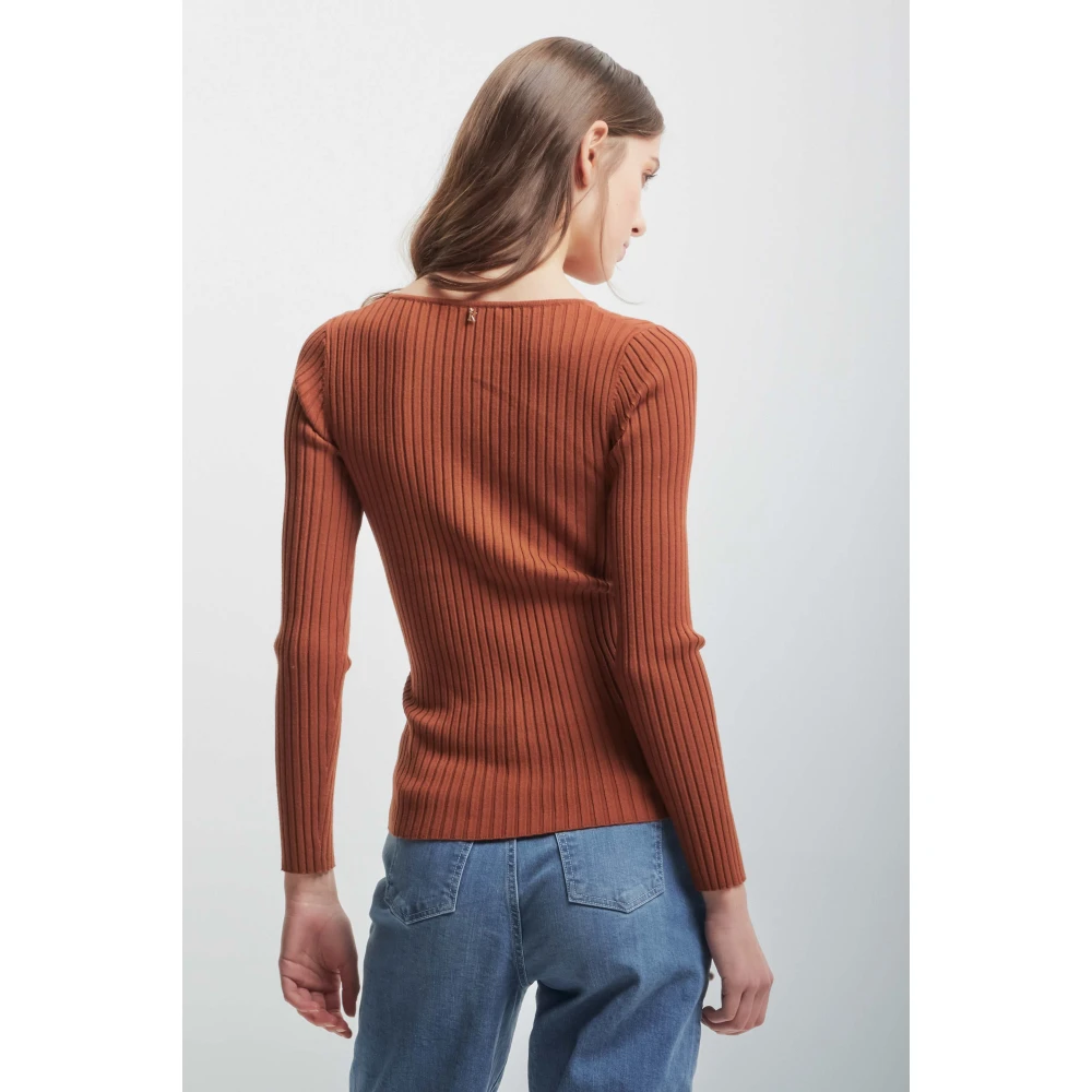 Kocca Ribgebreide Kabeltrui Omslag Voorkant Brown Dames