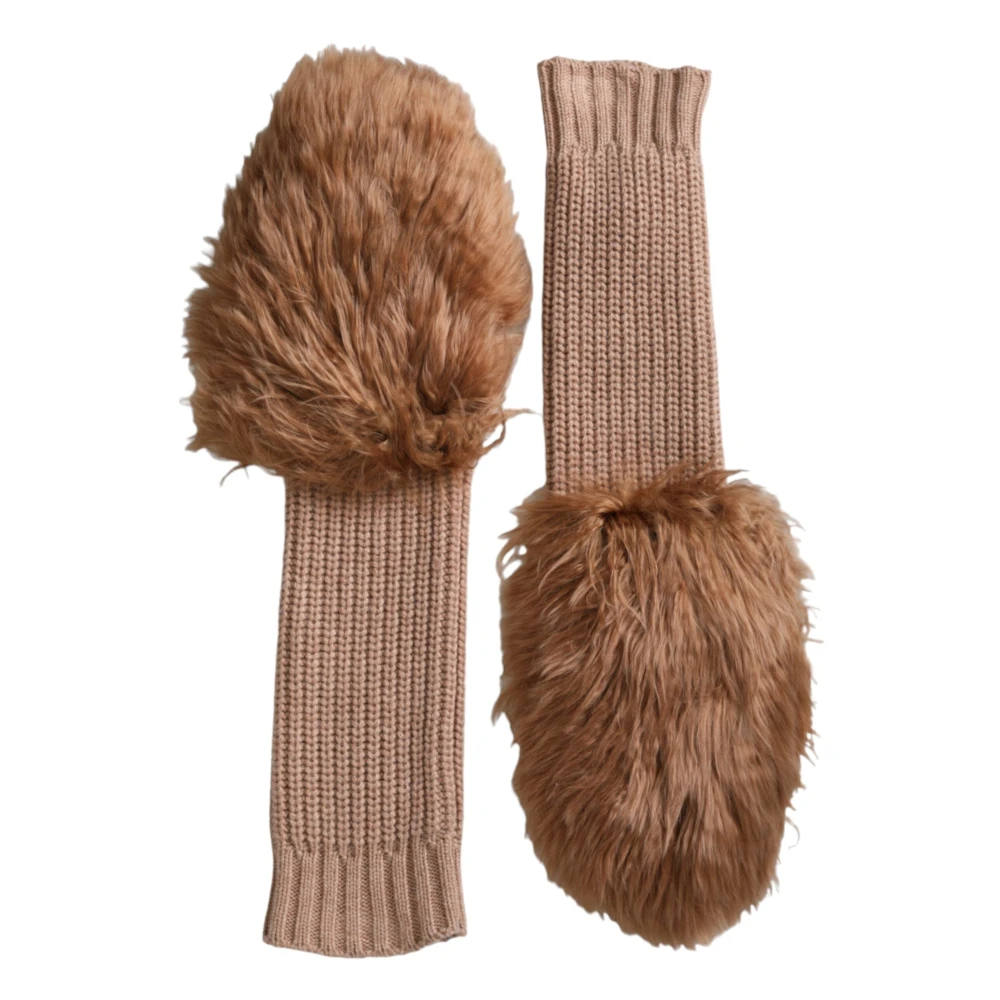 Dolce & Gabbana Women's Brown Cashmere Knit Fur Mittens