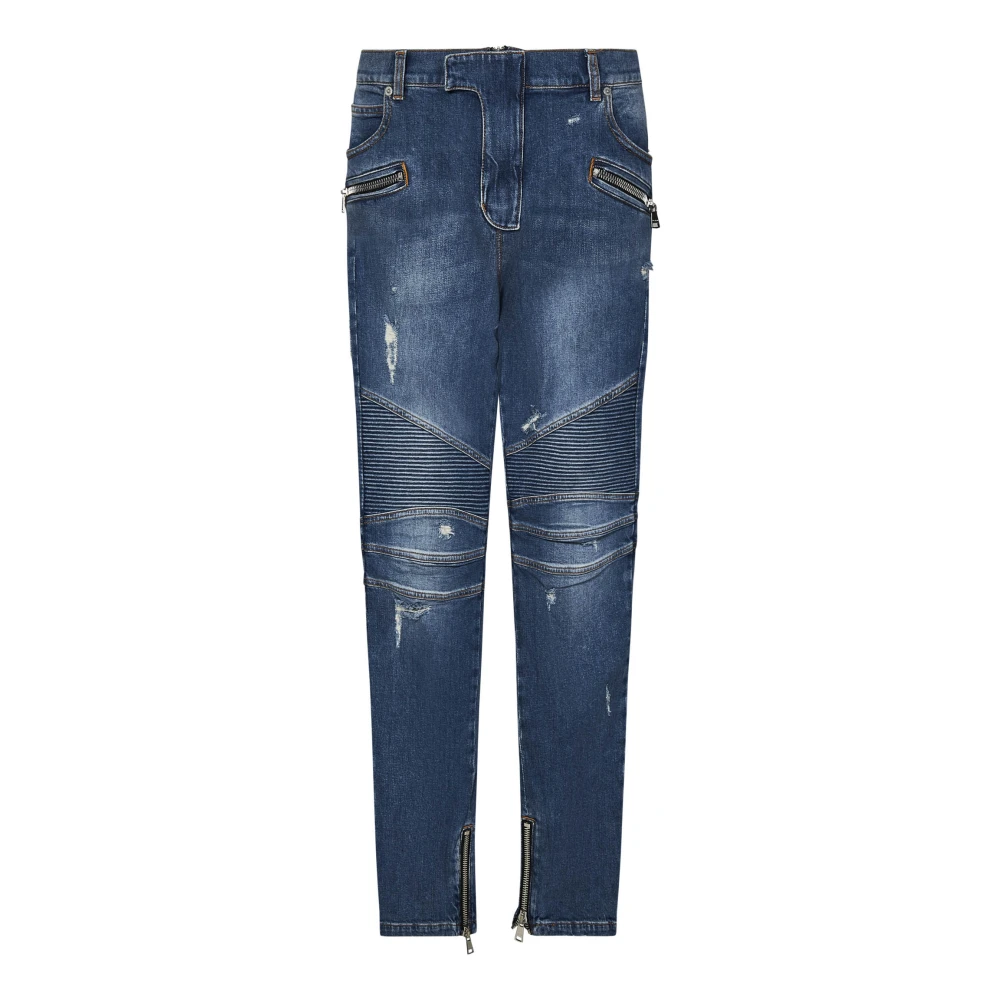 Balmain Vintage Biker Jeans met ritsdetails Blue Heren