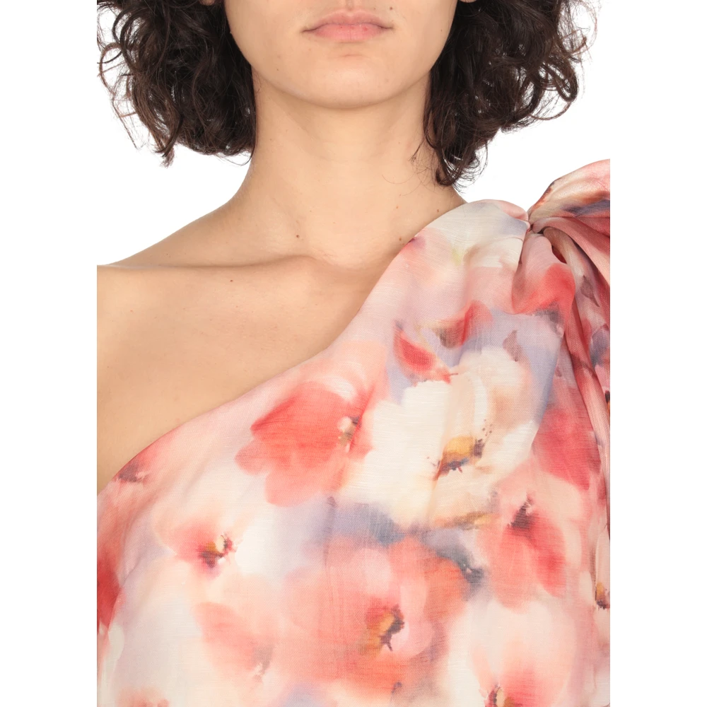 Zimmermann Roze Bloemen Linnen Zijden Jurk Vrouw Pink Dames