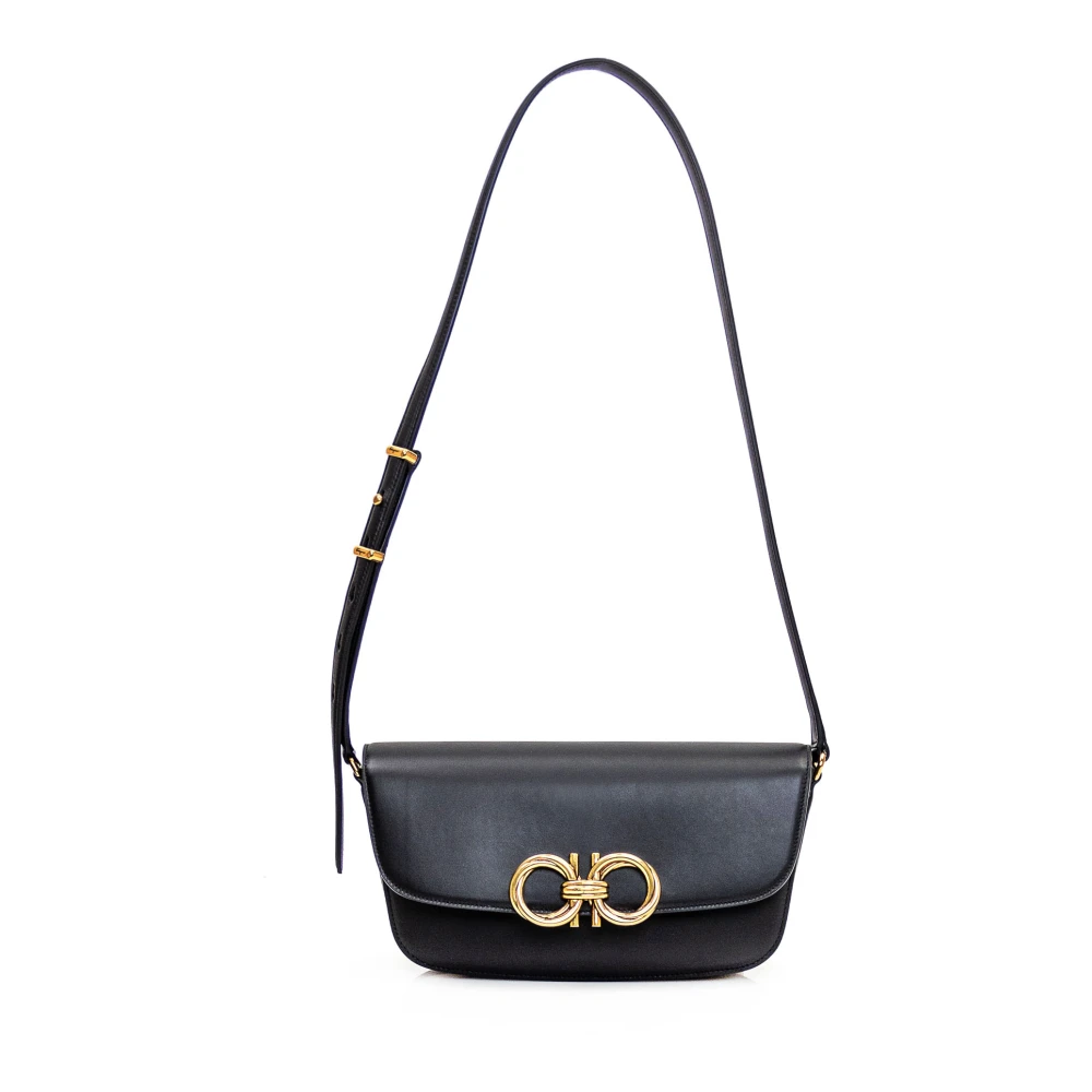 Ferragamo Women's Black Flap Trapezio Shoulder Bag