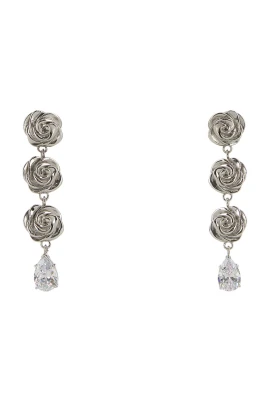 Triple Rose Crystal Drop Earrings