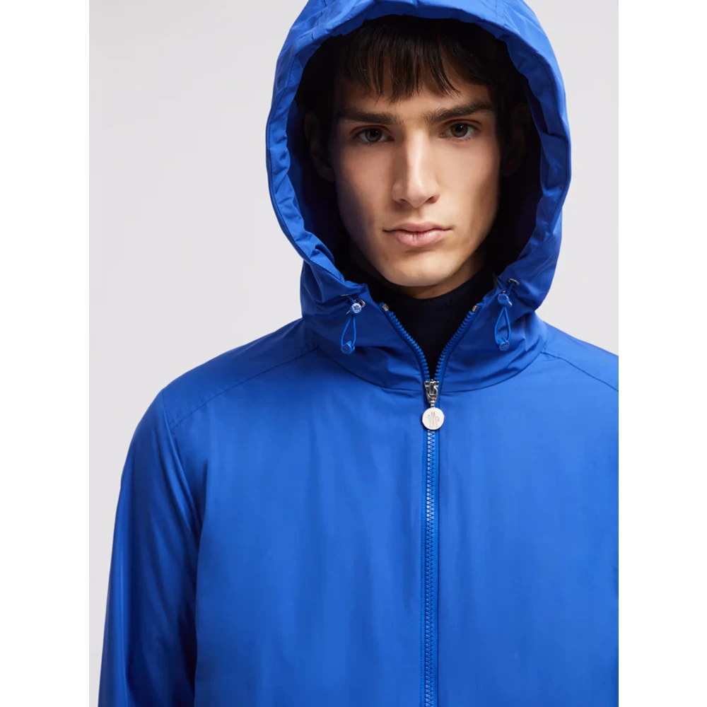 Moncler Blauwe Lichtgewicht Nylon Jas met Capuchon Blue Heren