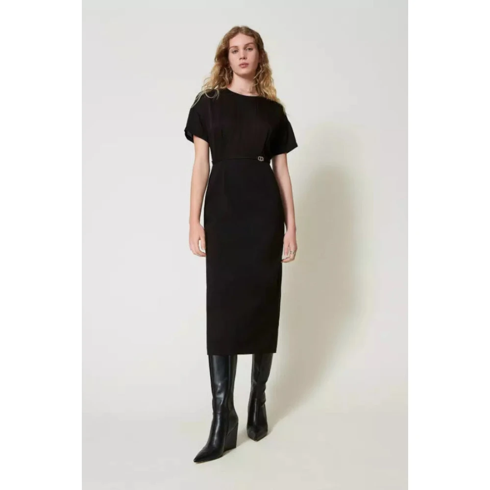 Twinset Milano Gebreide en Crêpe de Chine Jurk Black Dames