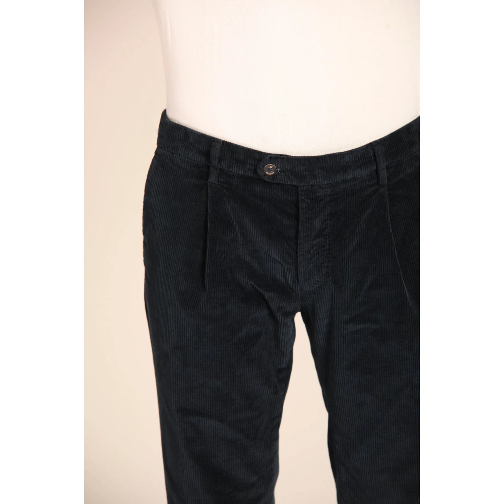 Mason's Marineblauwe Velvet Gestreepte Chino Broek Blue Heren