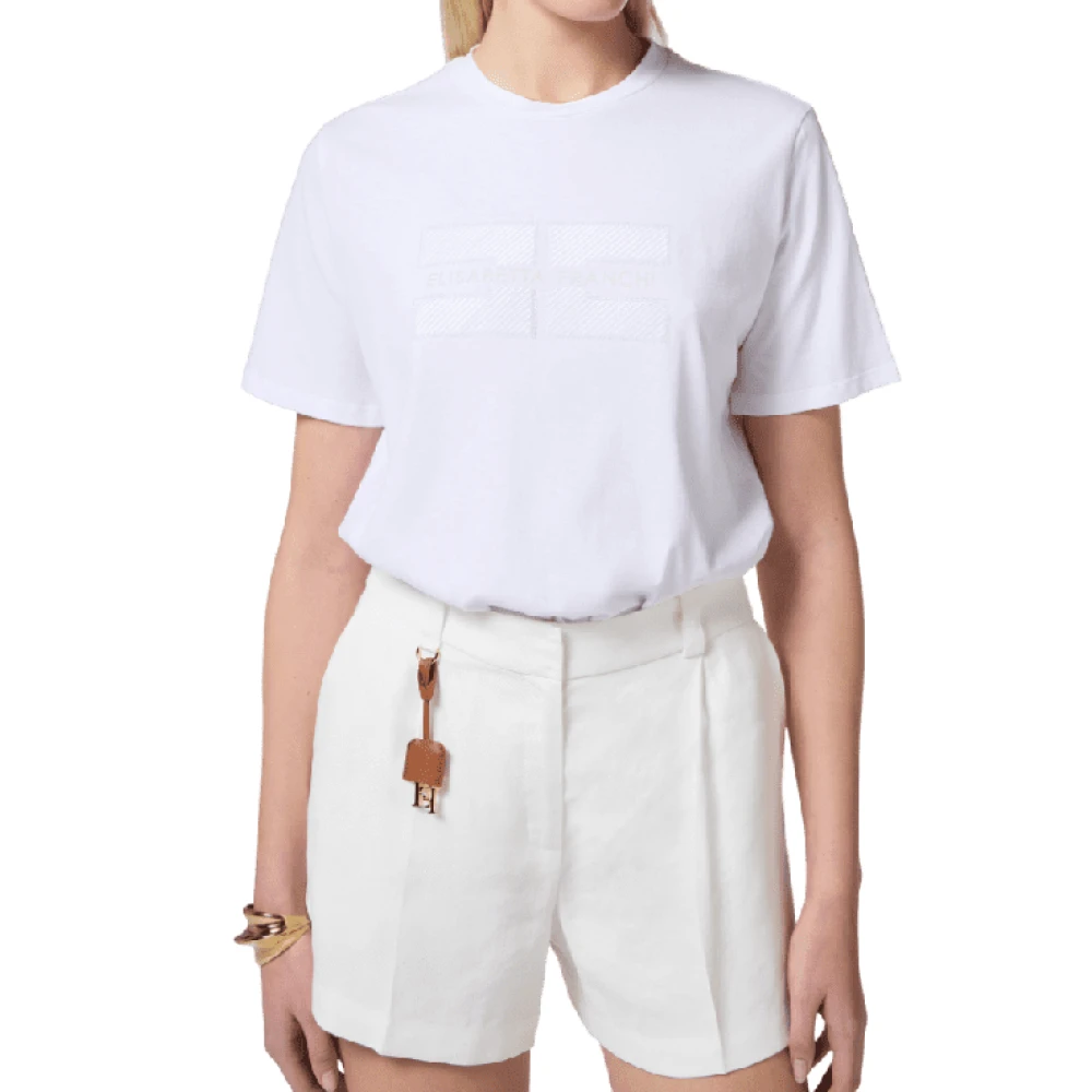 Elisabetta Franchi Geborduurd logo jersey T-shirt White Dames