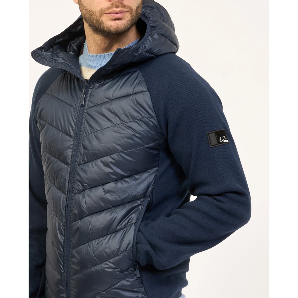 YES ZEE Blauwe Gewatteerde Jas met Wol-Effect en Capuchon Blue Heren