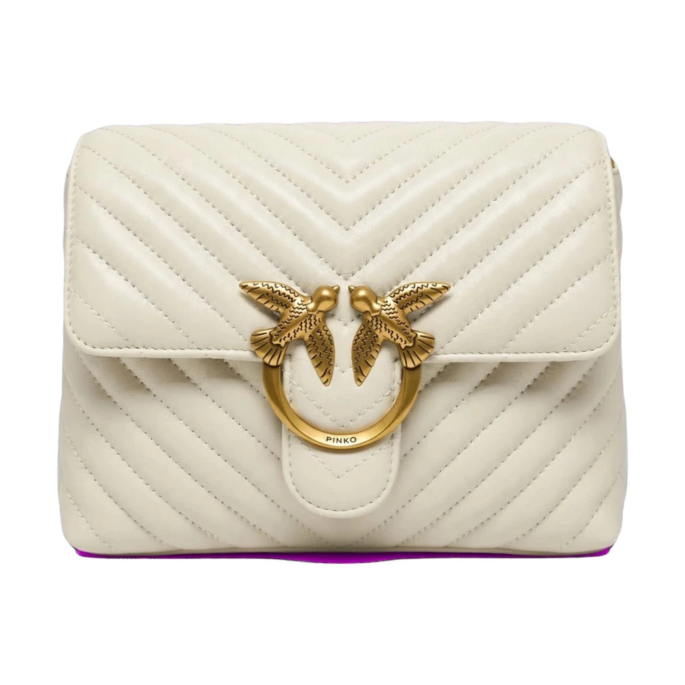 Pinko Donna Bianco Borsa A Mano Media Love Bag Puff Chevron In Nappa - Immagine 3