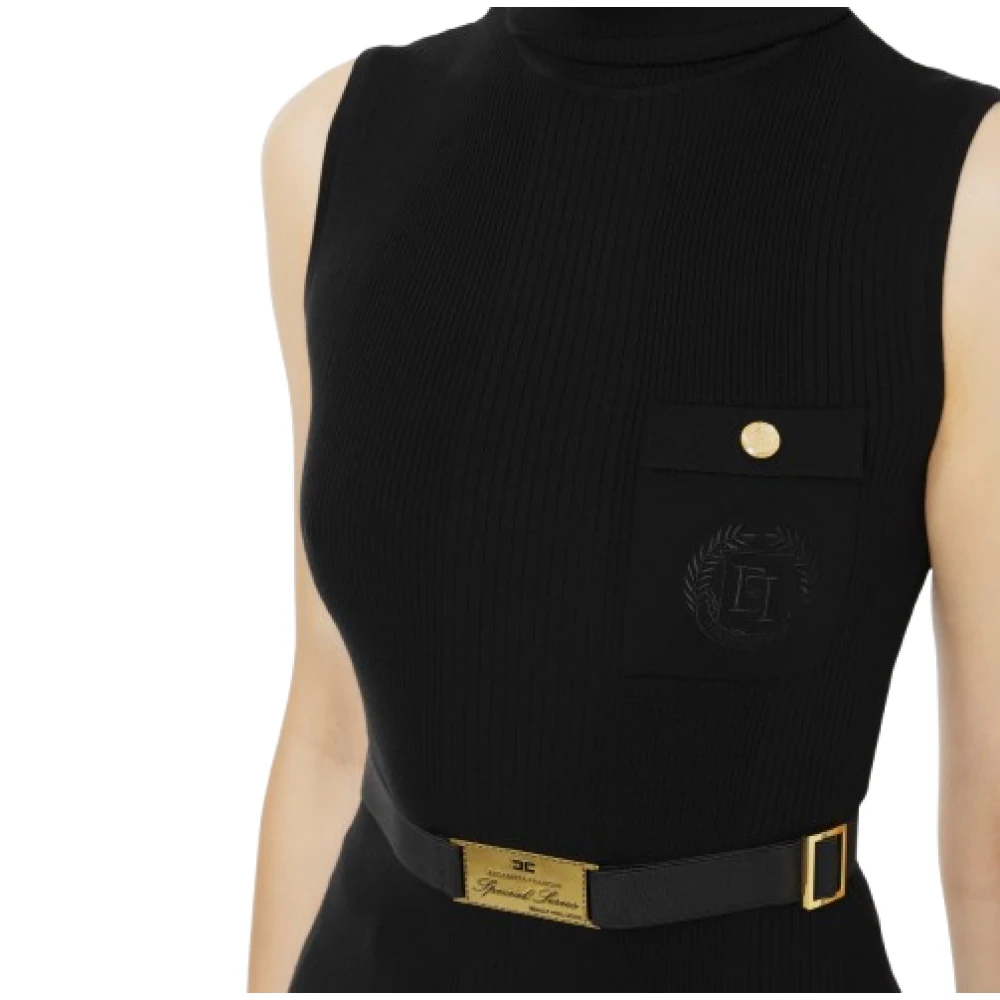 Elisabetta Franchi Zwarte Geribbelde Coltrui met Logo Zak Black Dames